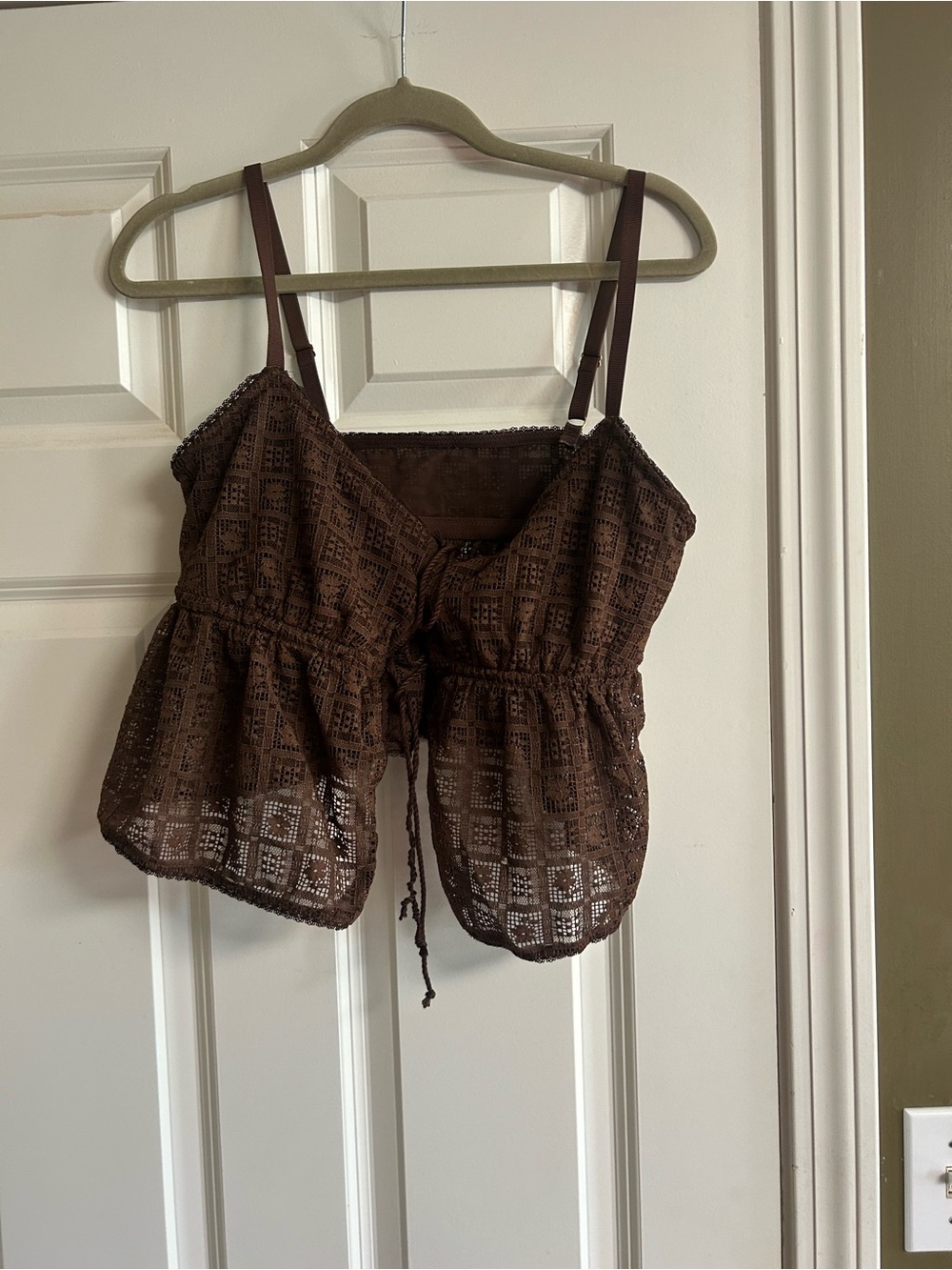 aerie Brown Crochet Tie-Front Camisole